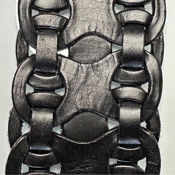 Vintage Wide Black Leather Woven Belt - Picture 3 of 9